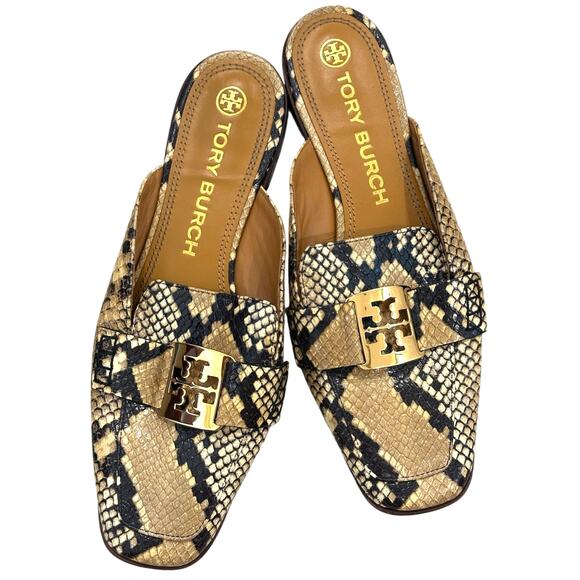 Tory Burch Georgia Loafers Stamped Snake Printed Pale Desert Roccia size 9.5M
